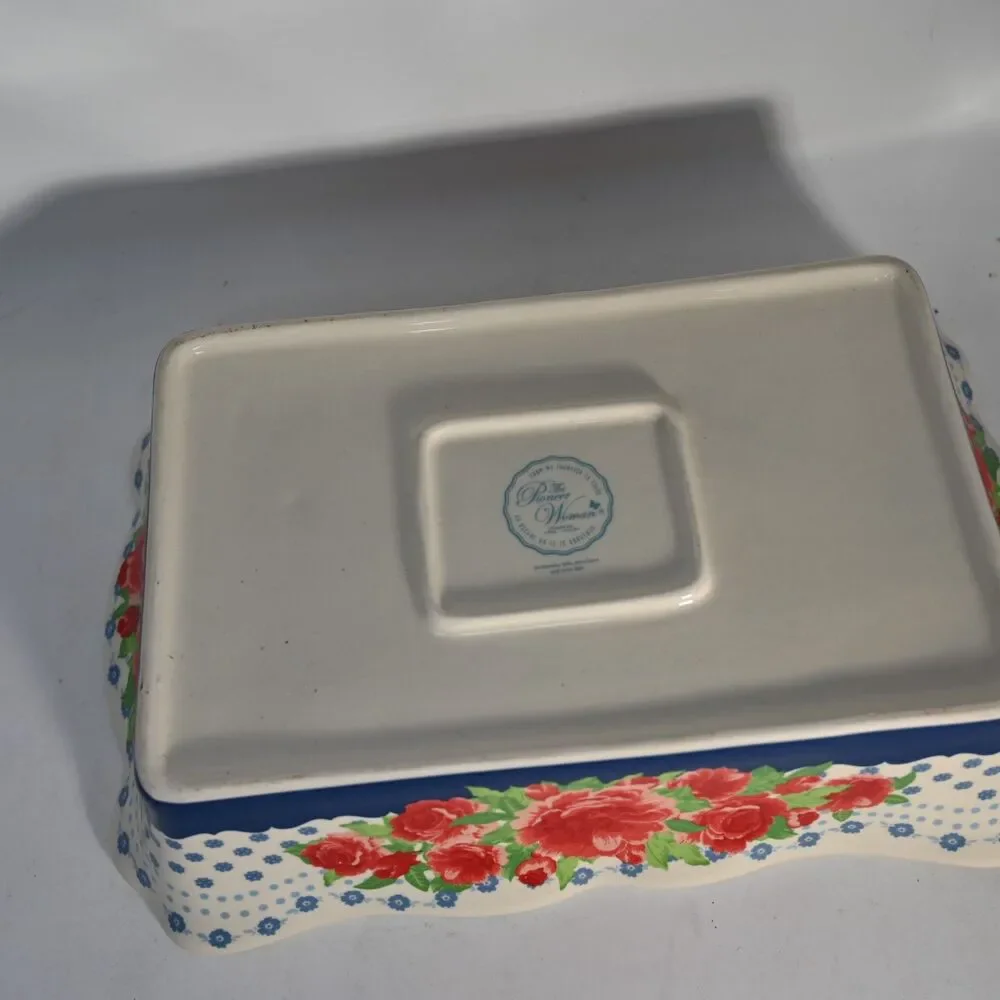 The Pioneer Woman Rectangular Ceramic Baking Dish Rose Floral 13x9 Baker